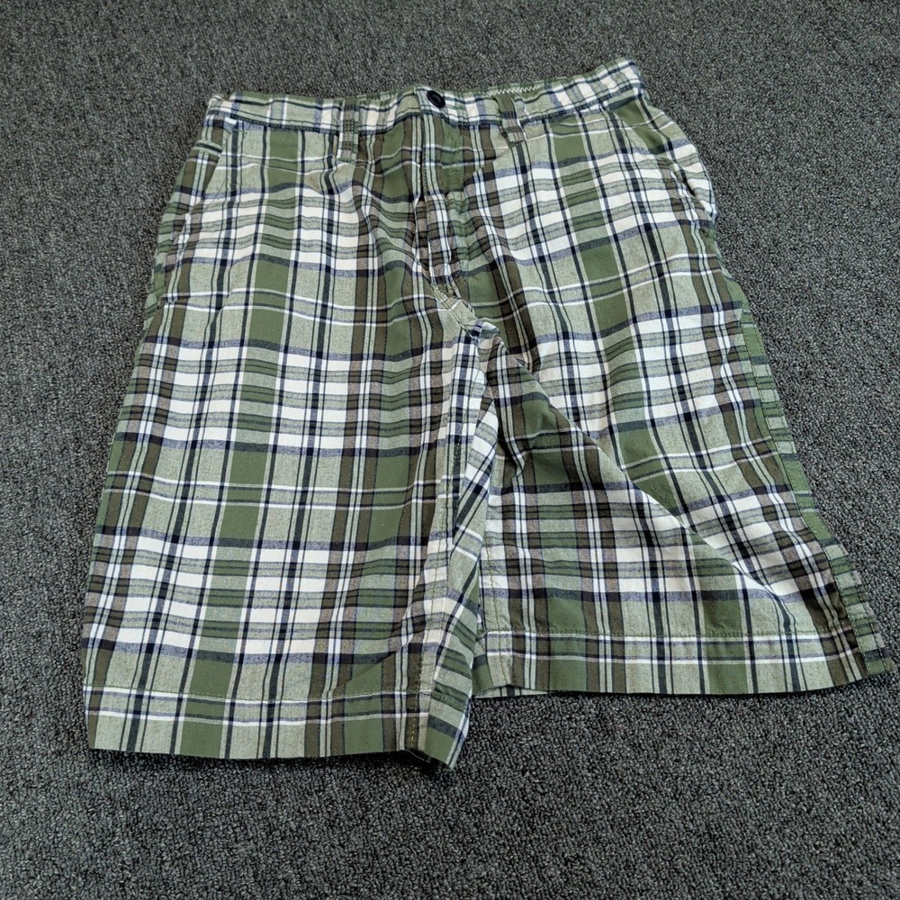 Sonoma Womens Plaid Shorts Size 30 Green Cotton Casual Hiking Preppy Flat Front — photo 2